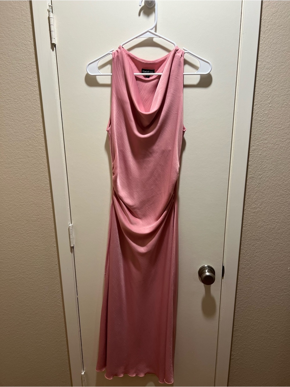 bebe Pink Draped Cowl Midi Dress